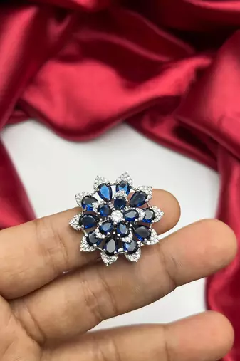 Pear Cut Blue Sapphire Floral Cocktail Ring Victorian Style
