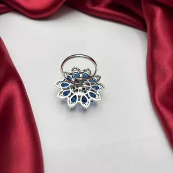 Pear Cut Blue Sapphire Floral Cocktail Ring Victorian Style 4