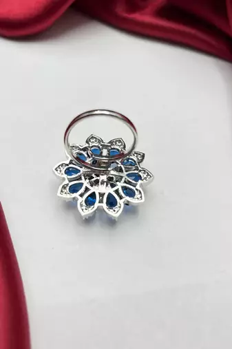 Pear Cut Blue Sapphire Floral Cocktail Ring Victorian Style