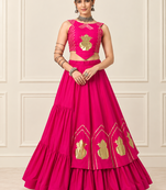 Rani Pink Navratri Rayon Cotton Lehenga Set with Kalash Patch Work