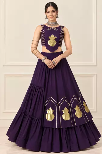 Purple Navratri Rayon Cotton Lehenga Set with Kalash Patch Work