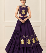 Purple Navratri Rayon Cotton Lehenga Set with Kalash Patch Work