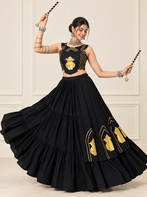Black Navratri Rayon Cotton Lehenga Set with Kalash Patch Work 2