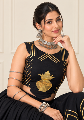 Black Navratri Rayon Cotton Lehenga Set with Kalash Patch Work 3