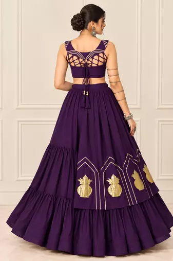 Purple Navratri Rayon Cotton Lehenga Set with Kalash Patch Work