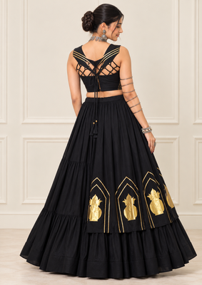 Black Navratri Rayon Cotton Lehenga Set with Kalash Patch Work 4