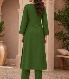 Bottle Green Mirror & Sequin Embroidered Roman Silk Straight Kurta with Pants Readymade Ethnic Wear