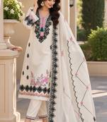 White Embroidered Pure Cotton Straight Suit with Organza Dupatta  Cut Work Ethnic Wear