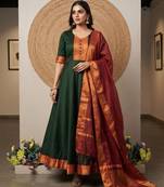 Green jaquard pure cotton long kurti with dupatta