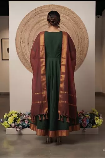 Green jaquard pure cotton long kurti with dupatta