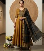 Gold jaquard pure cotton long kurti with dupatta