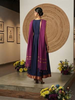 Blue jaquard pure cotton long kurti with dupatta 3