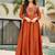 Brown embroidered vichitra silk anarkali kurti dupatta pant set