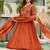 Brown embroidered vichitra silk anarkali kurti dupatta pant set