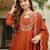 Brown embroidered vichitra silk anarkali kurti dupatta pant set
