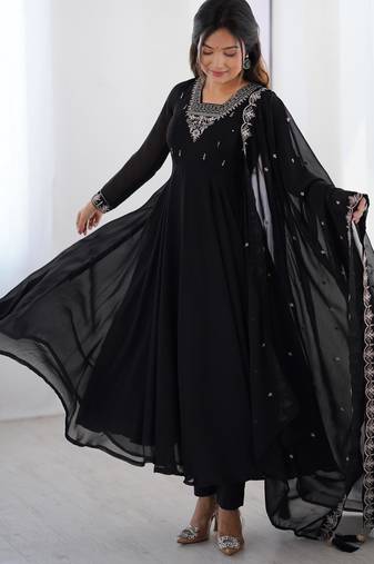Women's Beautiful Embroidery work Fox Georgette Fabric Flared Anarkali Pant and Dupatta Set