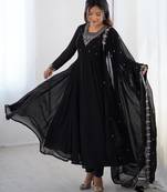 Women's Beautiful Embroidery work Fox Georgette Fabric Flared Anarkali Pant and Dupatta Set