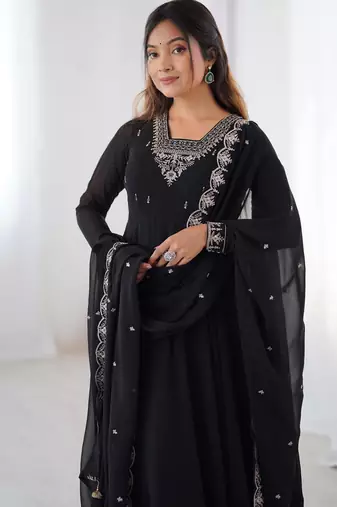 Women's Beautiful Embroidery work Fox Georgette Fabric Flared Anarkali Pant and Dupatta Set