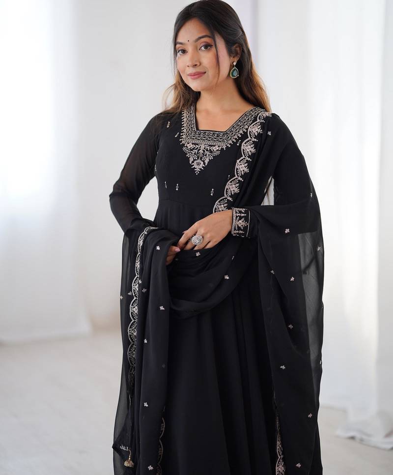 Women's Beautiful Embroidery work Fox Georgette Fabric Flared Anarkali Pant and Dupatta Set