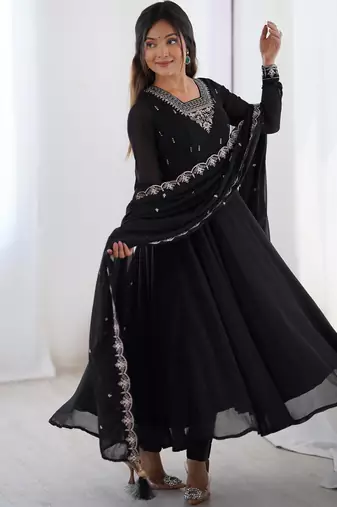 Women's Beautiful Embroidery work Fox Georgette Fabric Flared Anarkali Pant and Dupatta Set