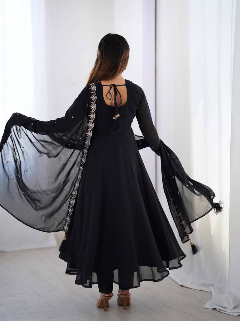 Women's Beautiful Embroidery work Fox Georgette Fabric Flared Anarkali Pant and Dupatta Set