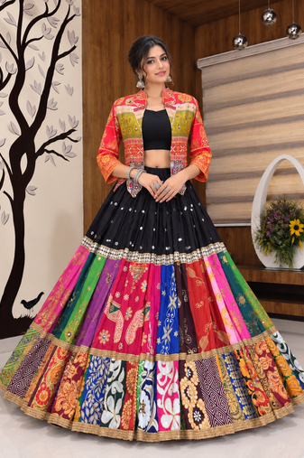 Muslin Cotton Chaniya Choli Set With Mirror Work And Koti