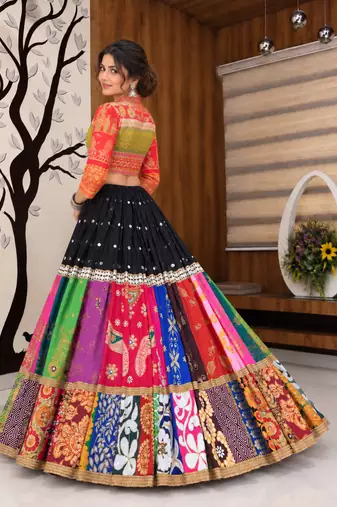 Muslin Cotton Chaniya Choli Set With Mirror Work And Koti