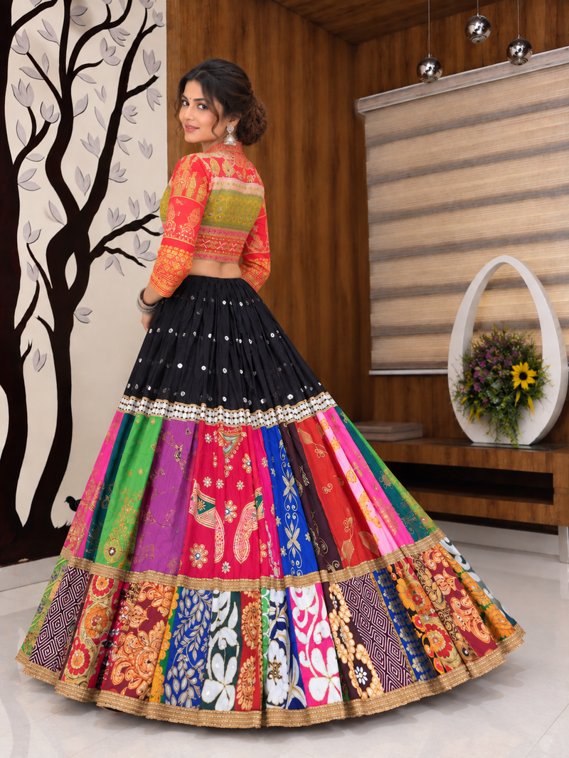 Muslin Cotton Chaniya Choli Set With Mirror Work And Koti