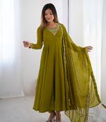 Women's Beautiful Embroidery work Fox Georgette Fabric Flared Anarkali Pant and Dupatta Set
