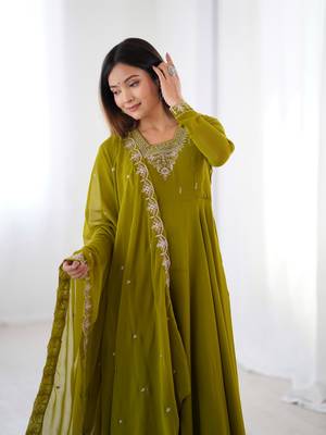 Women's Beautiful Embroidery work Fox Georgette Fabric Flared Anarkali Pant and Dupatta Set 2