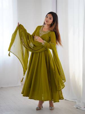 Women's Beautiful Embroidery work Fox Georgette Fabric Flared Anarkali Pant and Dupatta Set 3