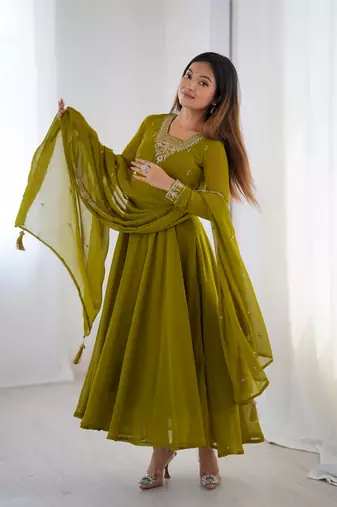 Women's Beautiful Embroidery work Fox Georgette Fabric Flared Anarkali Pant and Dupatta Set