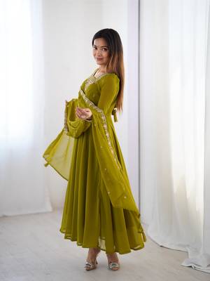 Women's Beautiful Embroidery work Fox Georgette Fabric Flared Anarkali Pant and Dupatta Set 4