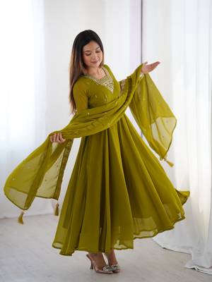 Women's Beautiful Embroidery work Fox Georgette Fabric Flared Anarkali Pant and Dupatta Set 5