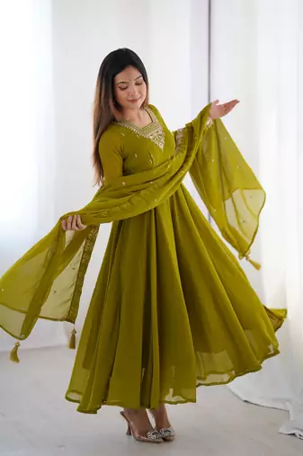 Women's Beautiful Embroidery work Fox Georgette Fabric Flared Anarkali Pant and Dupatta Set