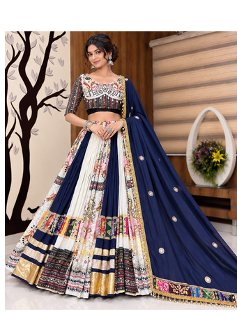 Muslin Cotton Lehenga Choli Set With Mirror Work And Kodi Lace 1