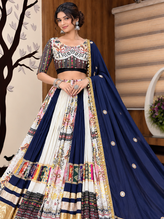 Muslin Cotton Lehenga Choli Set With Mirror Work And Kodi Lace