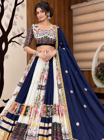 Muslin Cotton Lehenga Choli Set With Mirror Work And Kodi Lace