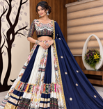 Muslin Cotton Lehenga Choli Set With Mirror Work And Kodi Lace