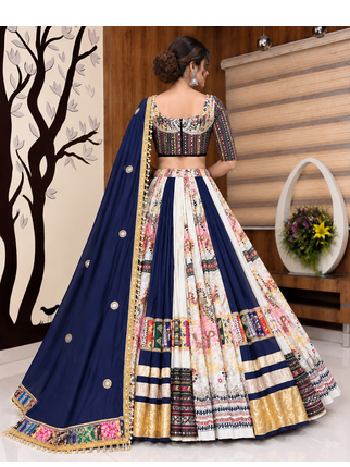 Muslin Cotton Lehenga Choli Set With Mirror Work And Kodi Lace 2