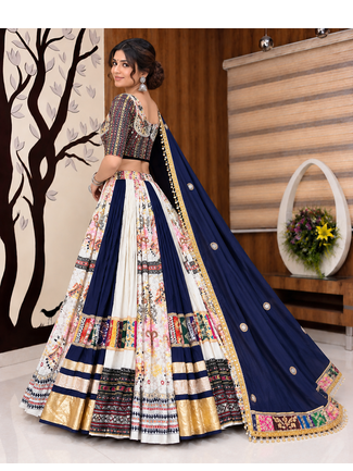 Muslin Cotton Lehenga Choli Set With Mirror Work And Kodi Lace 3