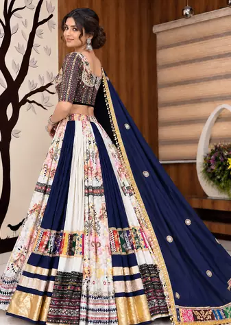 Muslin Cotton Lehenga Choli Set With Mirror Work And Kodi Lace
