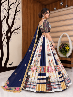 Muslin Cotton Lehenga Choli Set With Mirror Work And Kodi Lace 4