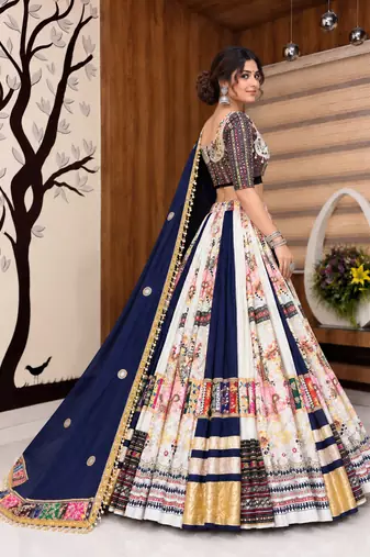 Muslin Cotton Lehenga Choli Set With Mirror Work And Kodi Lace
