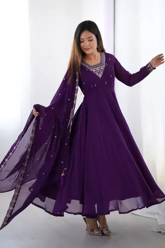 Women's Beautiful Embroidery work Fox Georgette Fabric Flared Anarkali Pant and Dupatta Set