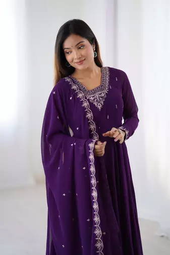 Women's Beautiful Embroidery work Fox Georgette Fabric Flared Anarkali Pant and Dupatta Set