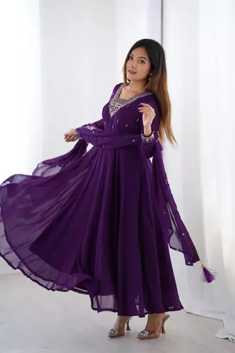 Women's Beautiful Embroidery work Fox Georgette Fabric Flared Anarkali Pant and Dupatta Set
