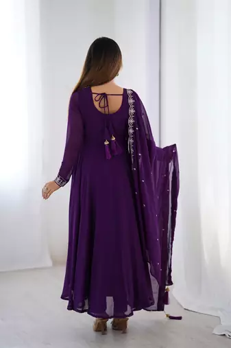 Women's Beautiful Embroidery work Fox Georgette Fabric Flared Anarkali Pant and Dupatta Set