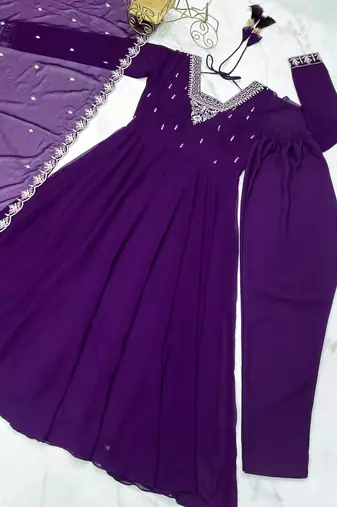 Women's Beautiful Embroidery work Fox Georgette Fabric Flared Anarkali Pant and Dupatta Set