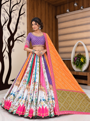 Muslin Cotton Lehenga Choli Set With Digital Print And Mirror Work 1